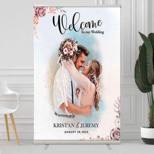 Personalized Simple Floral Sweet Wedding Welcome Sign - 24X62 Inch