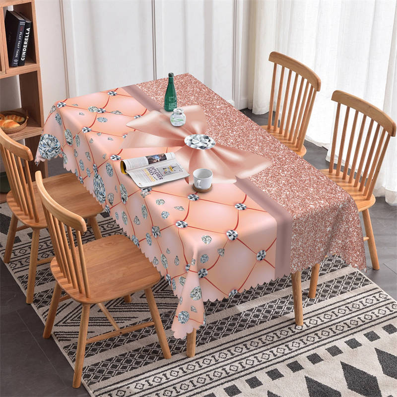 Pink Bowknot Diamond Pattern Rectangle Tablecloth - 52x70 Inch