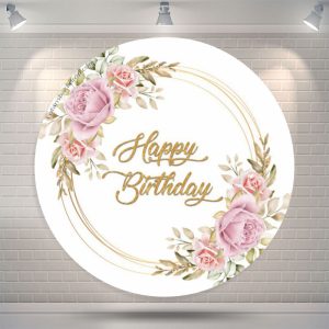 Pink Roses Boho Circle Backdrop For Birthday Party - Microfiber Cloth / Diameter 6.5Ft/79inch/2M