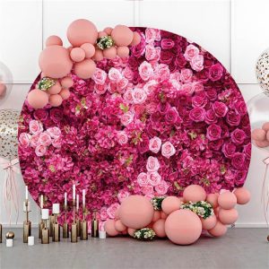 Pink Roses Custom Circle Wedding Backdrop Decoration - Diameter 3Ft/40inch/1M