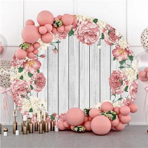 Pink Roses Custom Round Wood Backdrop For Decoration - Diameter 3Ft/40inch/1M