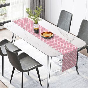 Pink White Pattern Repeat Farbic Dining Table Runner - 12x72 Inch
