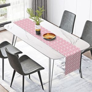 Pink White Repeat Pattern Dining Fabric Table Runner - 12x72 Inch