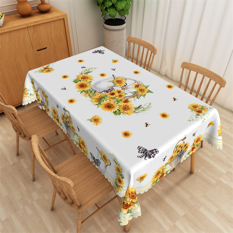 Posh Sunflower Pattern White Rectangle Tablecloth - 52x70 Inch