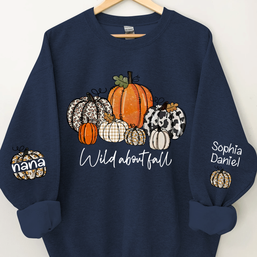 Pumpkins Wild About Fall Customized Name Sweatshirt - Navy / S