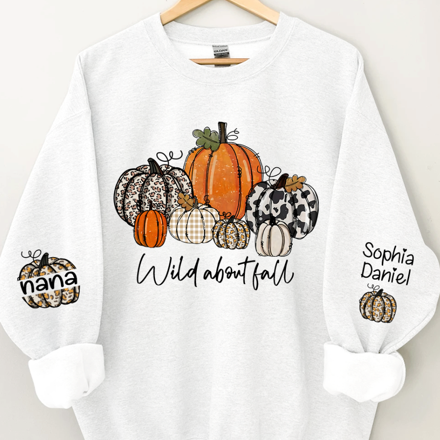 Pumpkins Wild About Fall Customized Name Sweatshirt - White / S