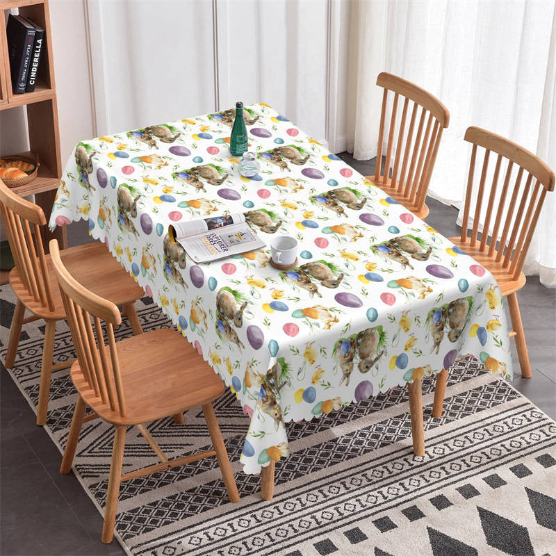 Rabbits Chicks Eggs Repeat Easter Kitchen Tablecloth - 52x70 Inch