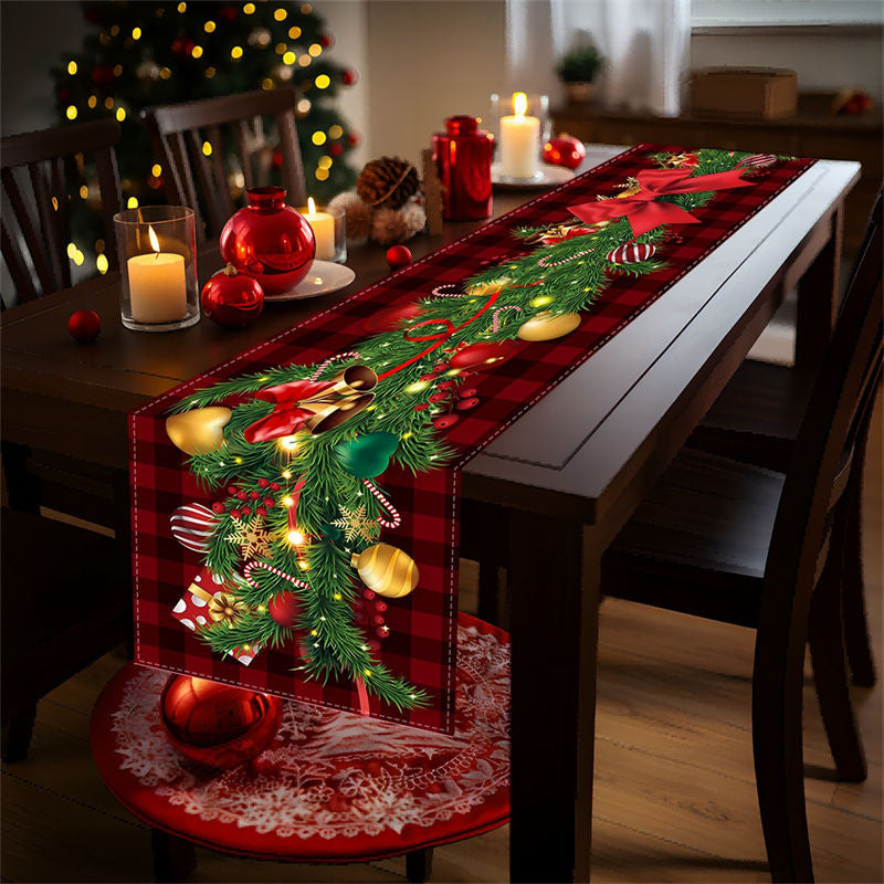 Red Black Checkered Christmas Tree Table Runner - 13X36 Inch