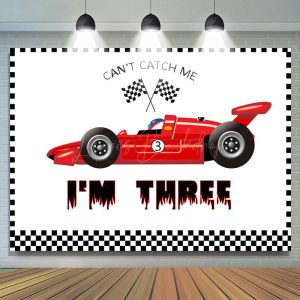 Red Formula Racing Car Im Three Birthday Backdrop - YZHD5O06 / 5X3FT(1.5X1M)