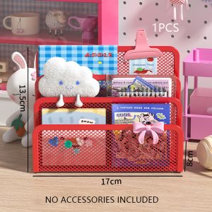 Red Metal Mesh Desktop File Organizer Multi Tier Letter Sorter