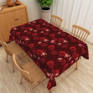 Red Roses Jingle Bells Christmas Rectangle Tablecloth - 52x70 Inch