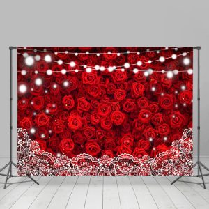 Red Roses With Light Valentines Backdrop For Party - 5X3FT(1.5X1M)