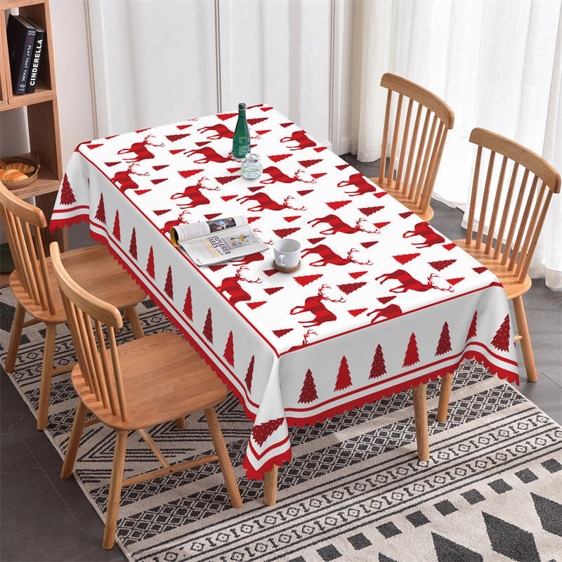 Reindeer Christmas Tree Pattern Rectangle Tablecloth - 52x70 Inch