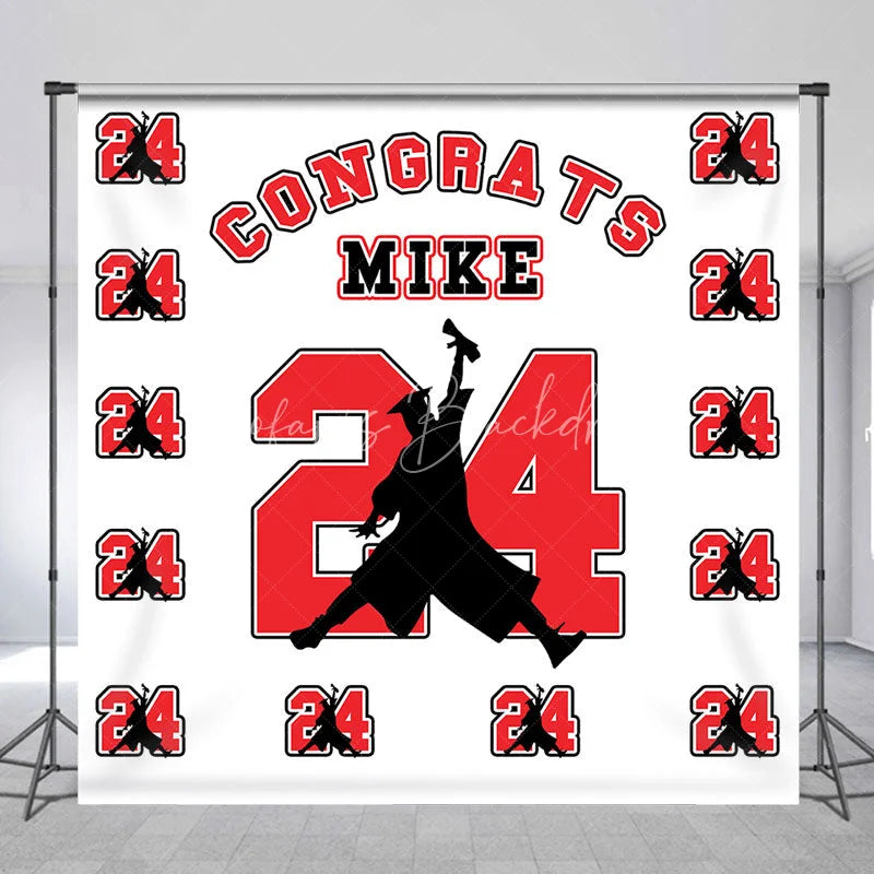 Repeat Red Number Custom Name Graduation Backdrop - 5X3FT(1.5X1M)