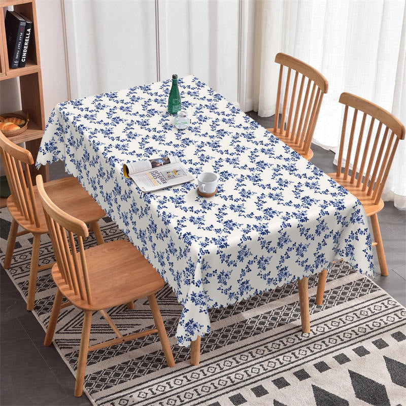 Retro Blue Flowers White Pattern Rectangle Tablecloth - 52x70 Inch