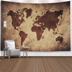 Retro Medieval World Continent Contour Map Tapestry - 59x39 Inch