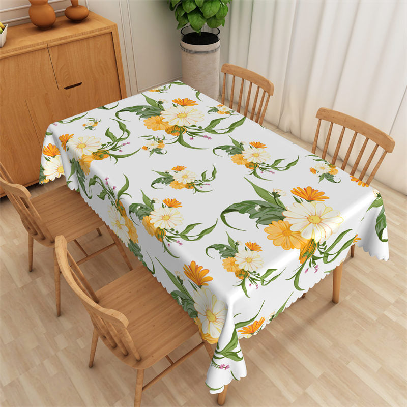 Romantic Floral Pattern White Rectangle Tablecloth - 52x70 Inch