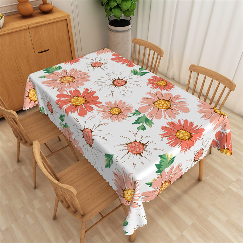 Romantic Swishchic Floral Pattern White Tablecloth - 52x70 Inch