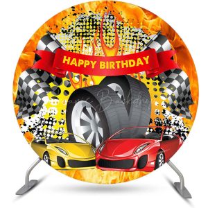 Round Red Yellow Racing Flag Tire Birthday Backdrop - RZH0E610 / Diameter 6Ft/1.8M
