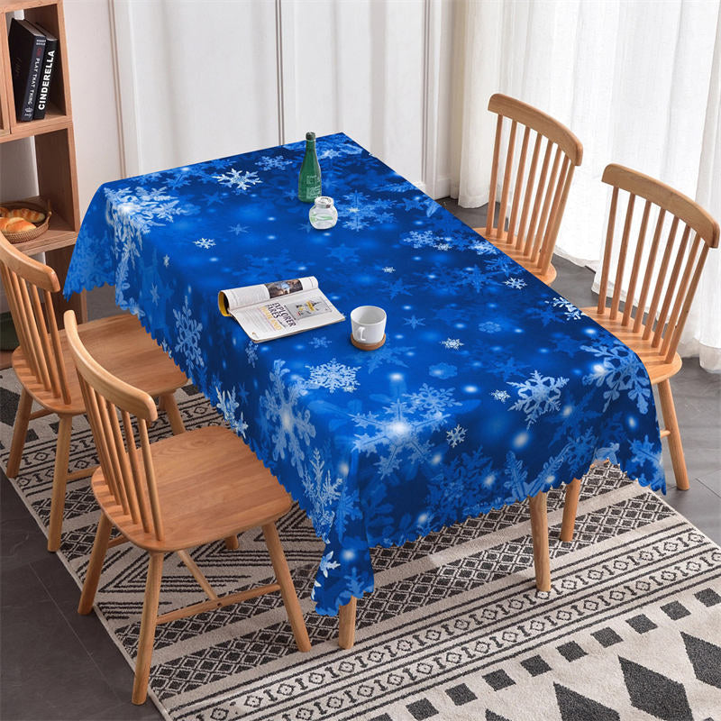 Royal Blue Snowflake Christmas Rectangle Tablecloth - 52x70 Inch