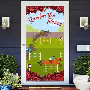 Run For The Roses Kentucky Derby Cartoon Door Cover - 30x80 Inch
