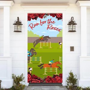 Run For The Roses Kentucky Derby Cartoon Door Cover - 36x80 Inch