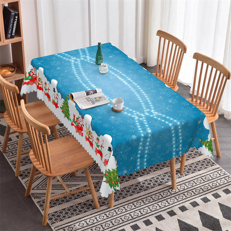 Santa Christmas Tree Blue Pattern Rectangle Tablecloth - 52x70 Inch