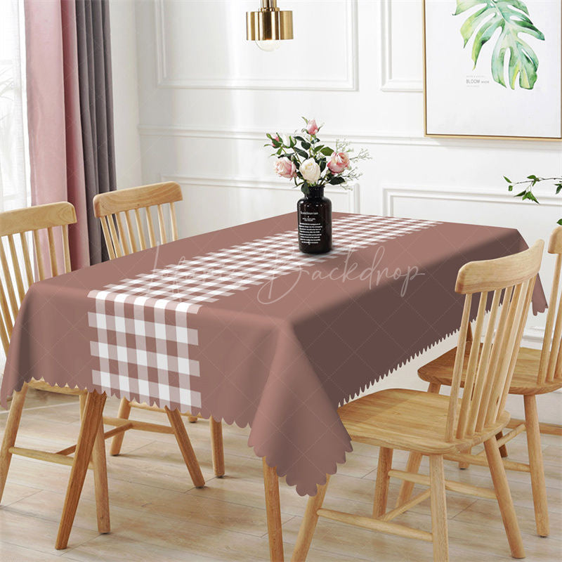 Simple Dark Red White Checkered Rectangle Tablecloth - 52x70 Inch