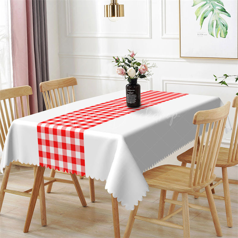 Simple Elegant Red White Plaid Rectangle Tablecloth - 52x70 Inch