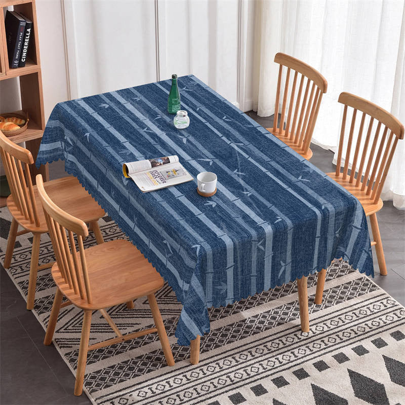 Simple Indigo Bamboo Rectangle Tablecloth For Decor - 52x70 Inch