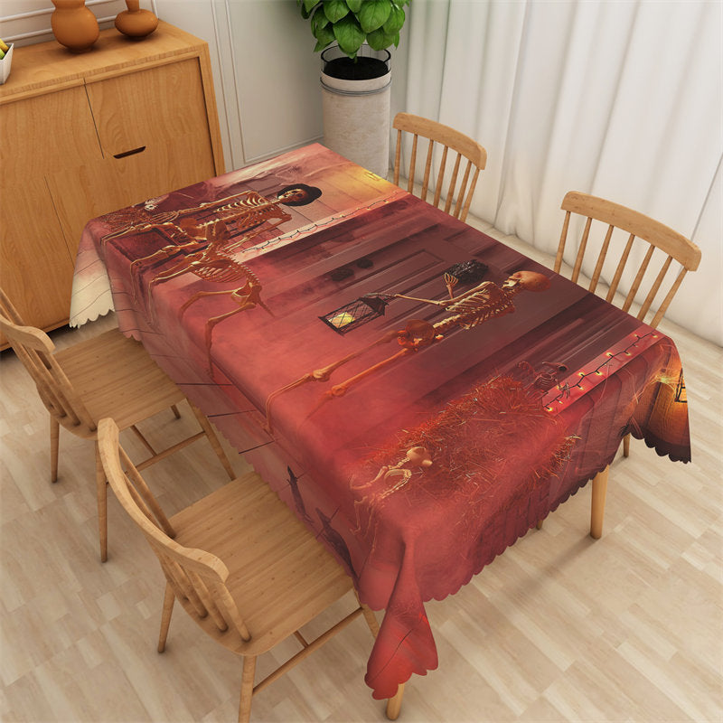 Skeleton Red Scared Halloween Waterproof Tablecloth - 52x70 Inch