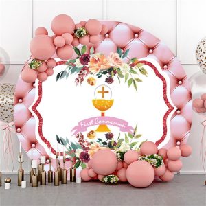 Sofa Pattern First Holy Communion Birthday Round Backdrop - Microfiber Cloth / Diameter 5Ft/60inch/1.5M