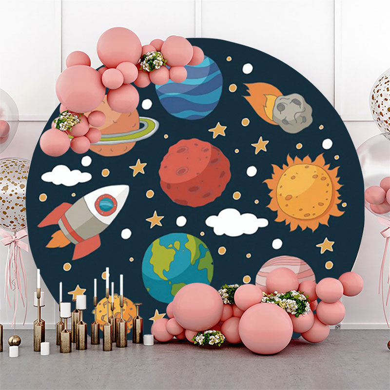 Solar System Planet Space Birthday Round Backdrop - Microfiber Cloth / Diameter 5Ft/60inch/1.5M
