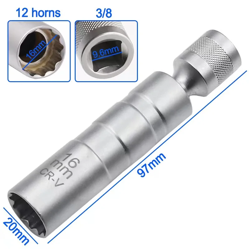 Spark Plug Socket Wrench Adapter Set - Universal Joint with Magnetic Flexible Socket, Drive