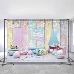 Spring Easter Backdrop For Colored Eggs Happy Bunny Rabbit - 5X3FT(1.5X1M)