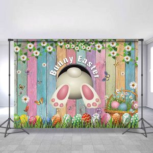 Spring Easter Theme Rabbit Colorful Eggs Floral Backdrop - 5X3FT(1.5X1M)