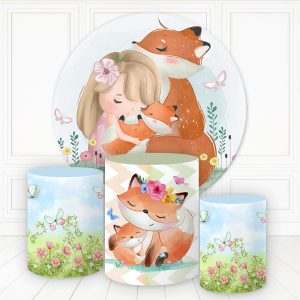 Spring Floral Fox Butterfly Sweet Round Backdrop Kit - Only Round Backdrop / Diameter 5Ft/60inch/1.5M
