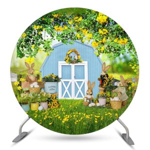 Spring Floral Rabbit Farm Bokeh Round Easter Backdrop - Microfiber Cloth / Diameter 6Ft/72inch/1.8M