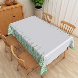 Spring Green Leaves Boho White Tablecloth For Home Decor - 52x70 Inch