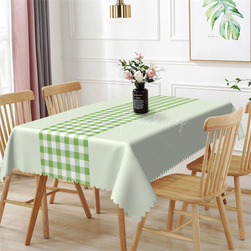 Spring Mint Green White Plaid Rectangle Tablecloth - 52x70 Inch
