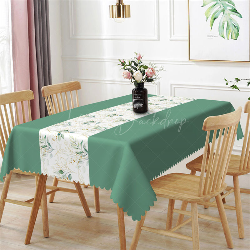 Stone Green Modern Spring Leaves Rectangle Tablecloth - 52x70 Inch