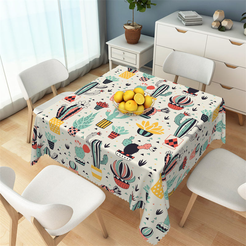 Trendy Botanical Cactus Patterns Square Tablecloth - 52x70 Inch