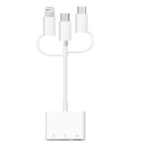 TriConnect OTG SD Card Reader Adapter for iPhone USB-C Micro USB Devices