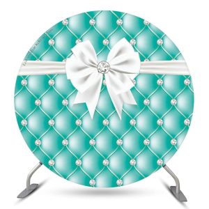 Turquoise Blue Sofa Pattern Round Party Backdrop - Microfiber Cloth / Diameter 6Ft/72inch/1.8M