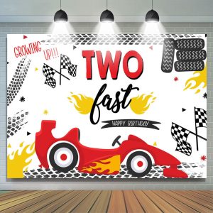 Two Fast Racing Car 2nd Birthday Backdrop For Boy - 5X3FT(1.5X1M)