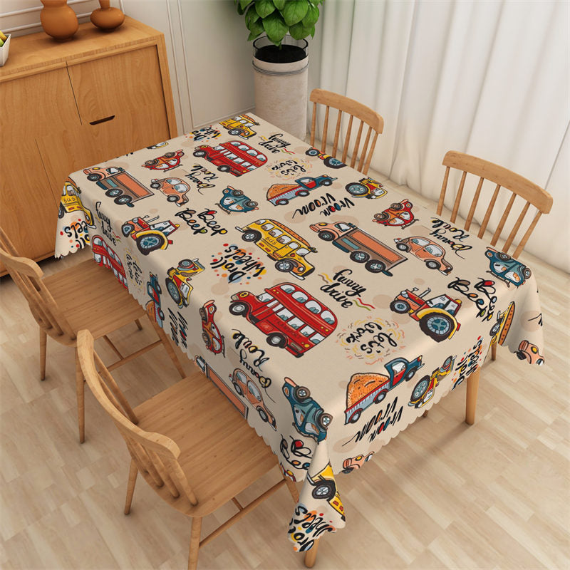 Unique Cartoon Cars Pattern Rectangle Tablecloth - 52x70 Inch