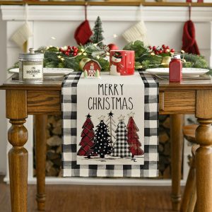 Variant Color Plaid Cedars White Grey Table Runner - 13X72 Inch
