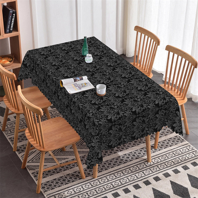 Vintage Dark Damask Pattern Polyester Tablecloth - 52x70 Inch