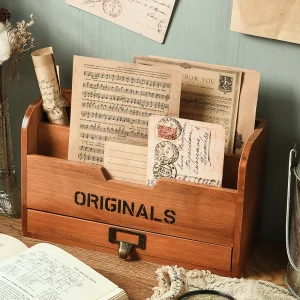 Vintage Wooden Mail Organizer Wall Mounted Desktop Letter Holder & Rustic Office Storage Rack