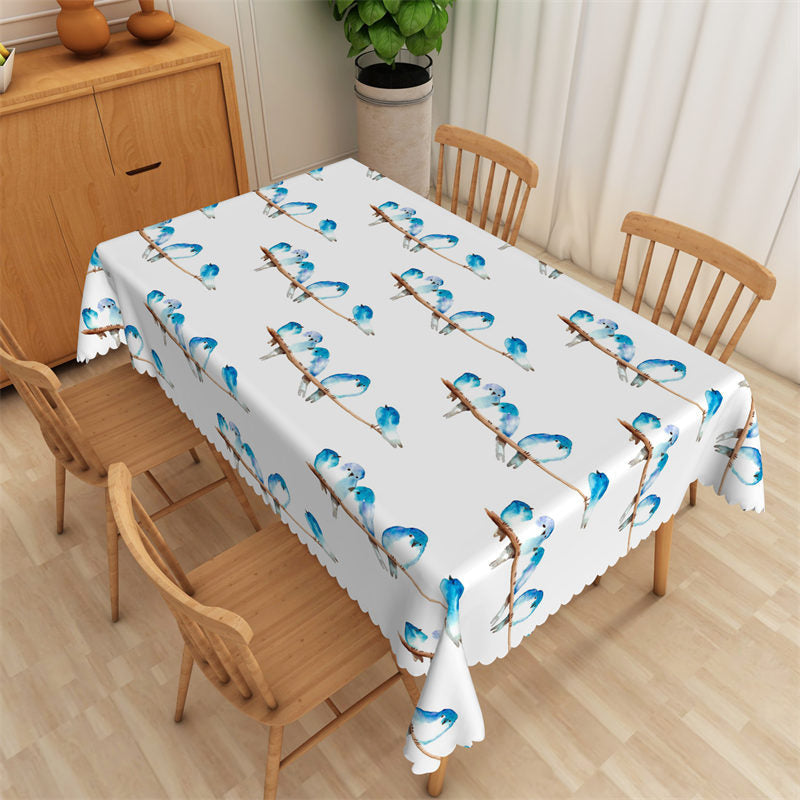 Watercolor Bird Pattern White Rectangle Tablecloth - 52x70 Inch